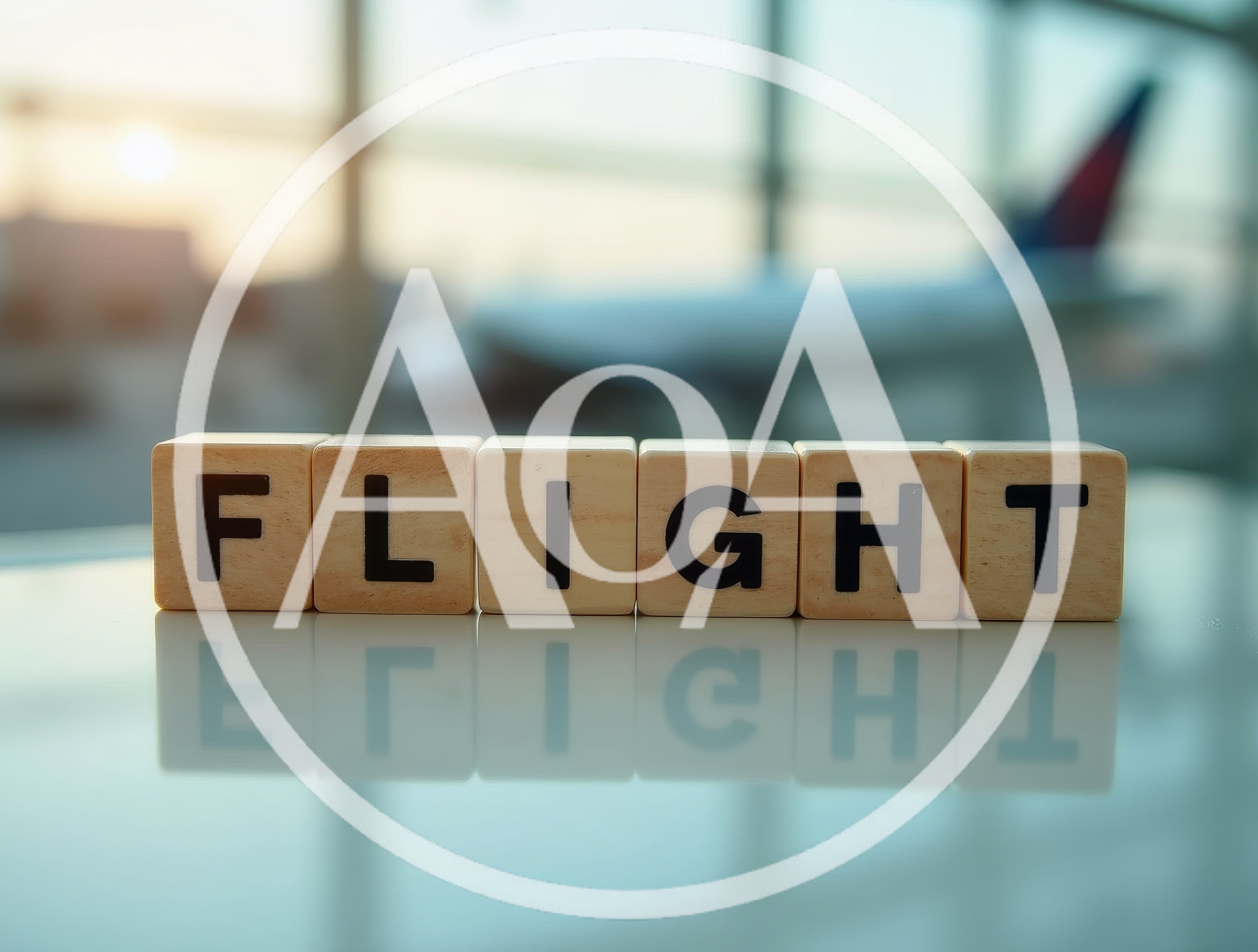 Wooden Blocks Spelling Flight At Airport Terminal