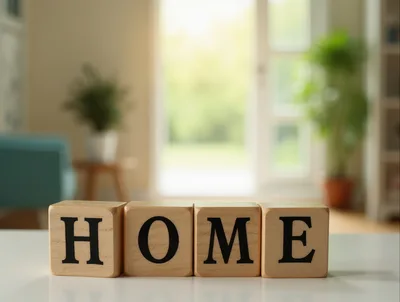 Wooden Blocks Spelling Home on a Table