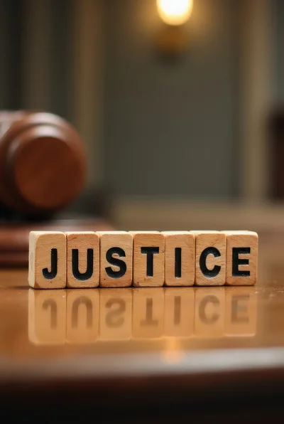 Wooden Blocks Spelling Justice With Gavel In Courtroom
