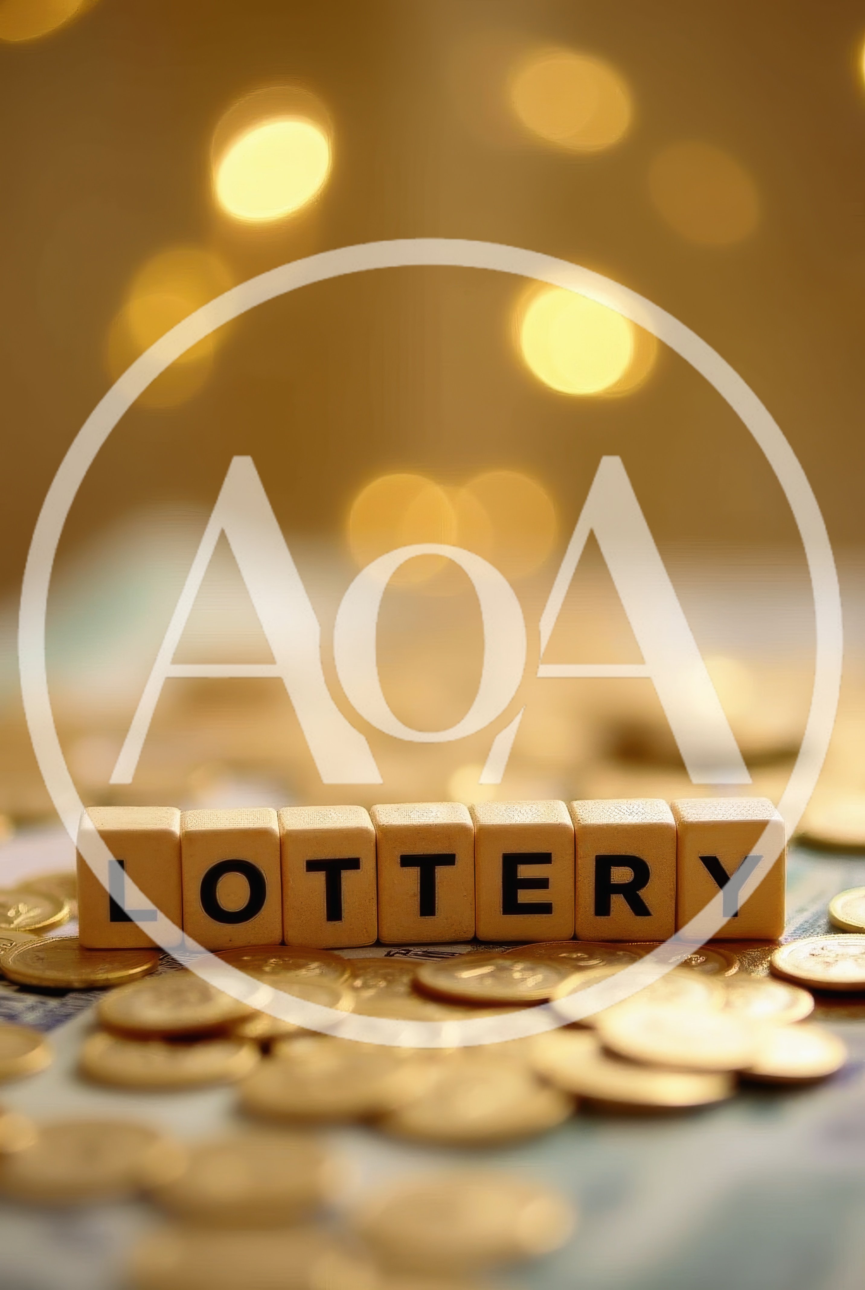 Wooden Blocks Spelling Lottery On A Pile Of Gold Coins