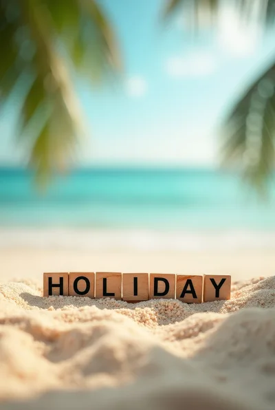 Wooden Blocks Spelling Holiday On A Tropical Beach