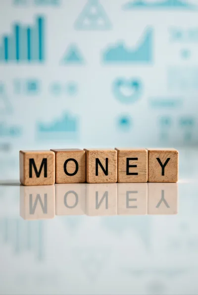 Wooden Blocks Spelling Money With Financial Background