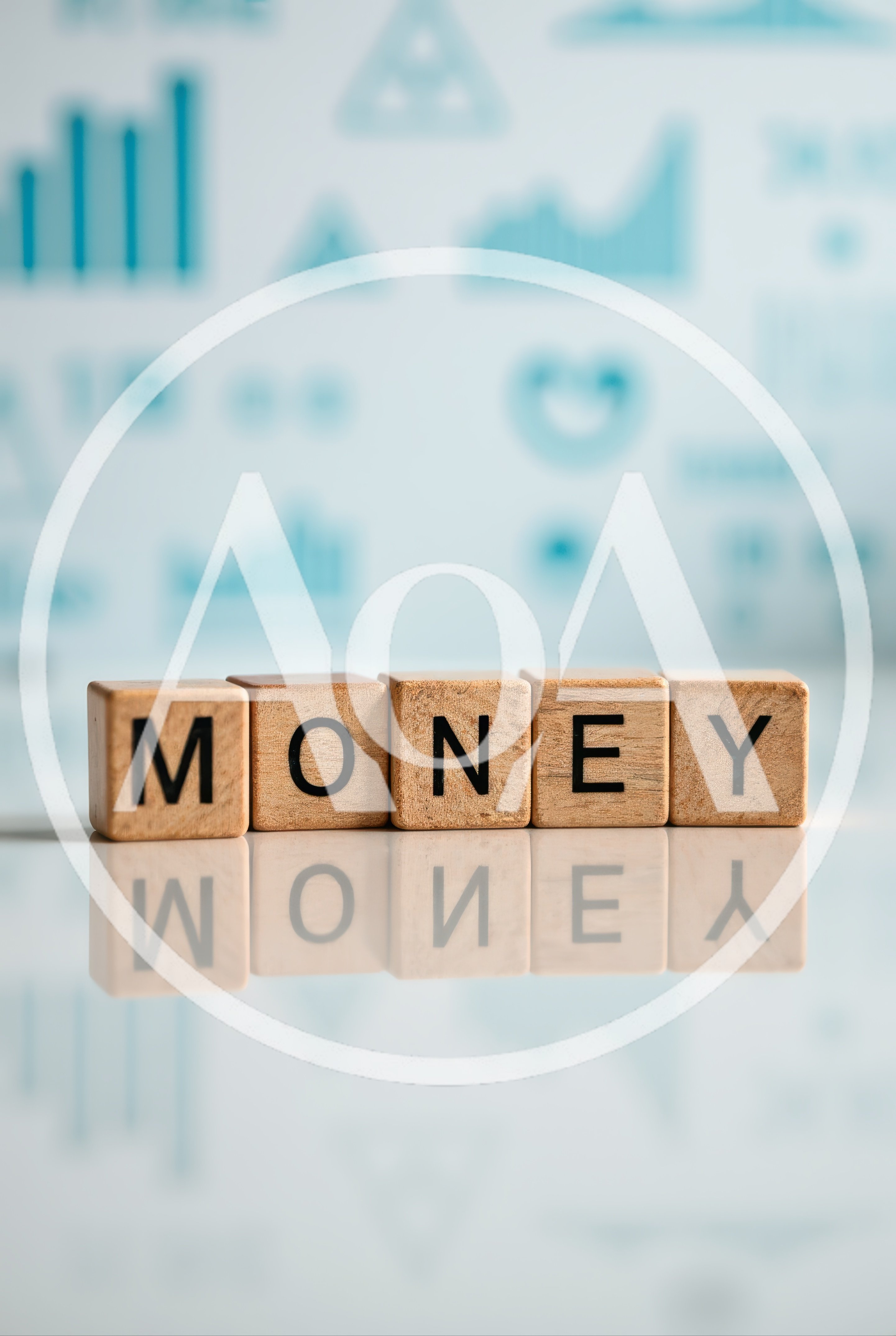 Wooden Blocks Spelling Money With Financial Background
