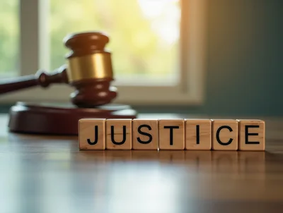 Wooden Blocks Spelling Justice With A Judges Gavel