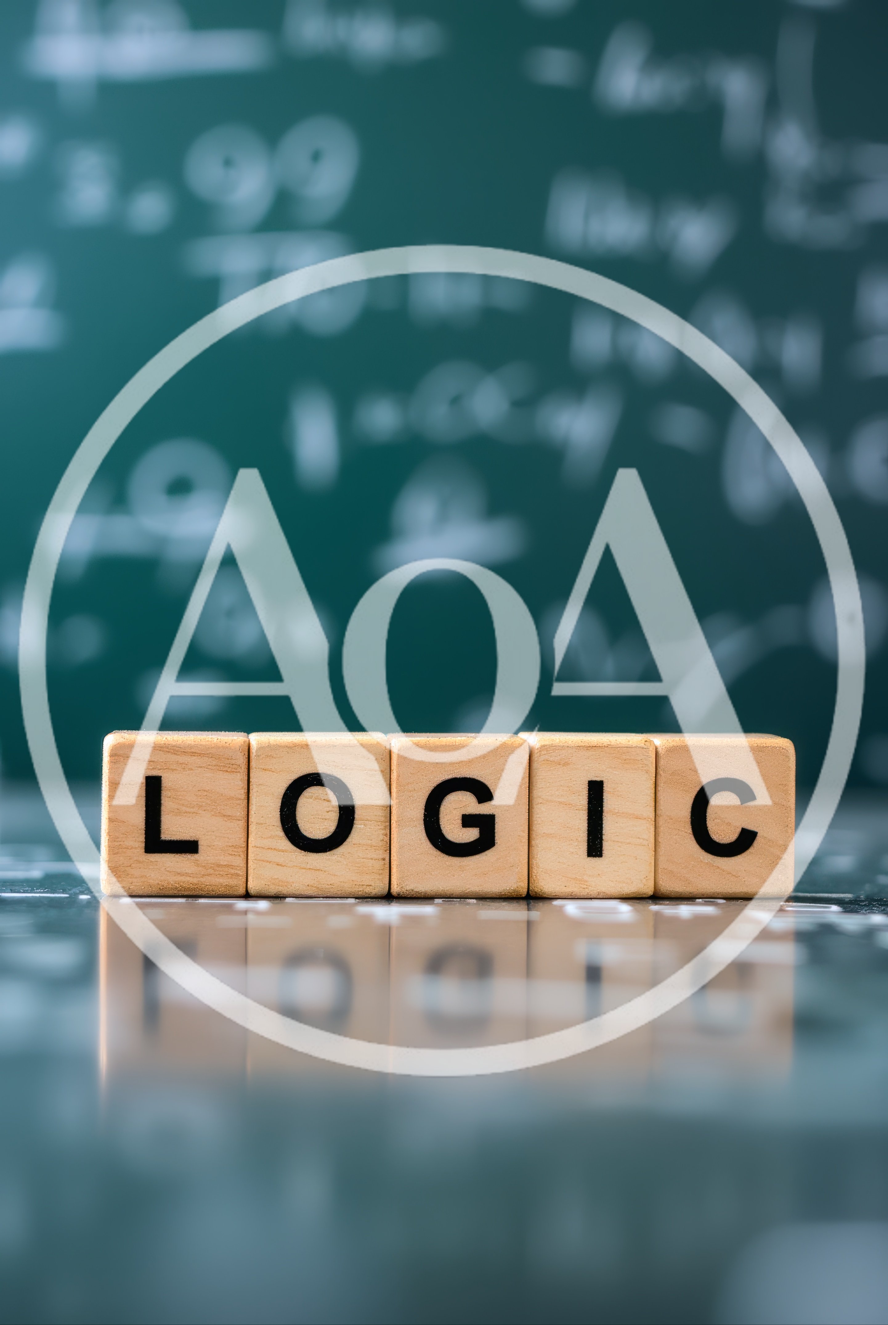 Wooden Blocks Spelling Logic On Reflective Surface