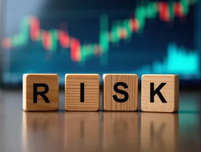 Wooden Blocks Spelling Risk Against Financial Market Chart
