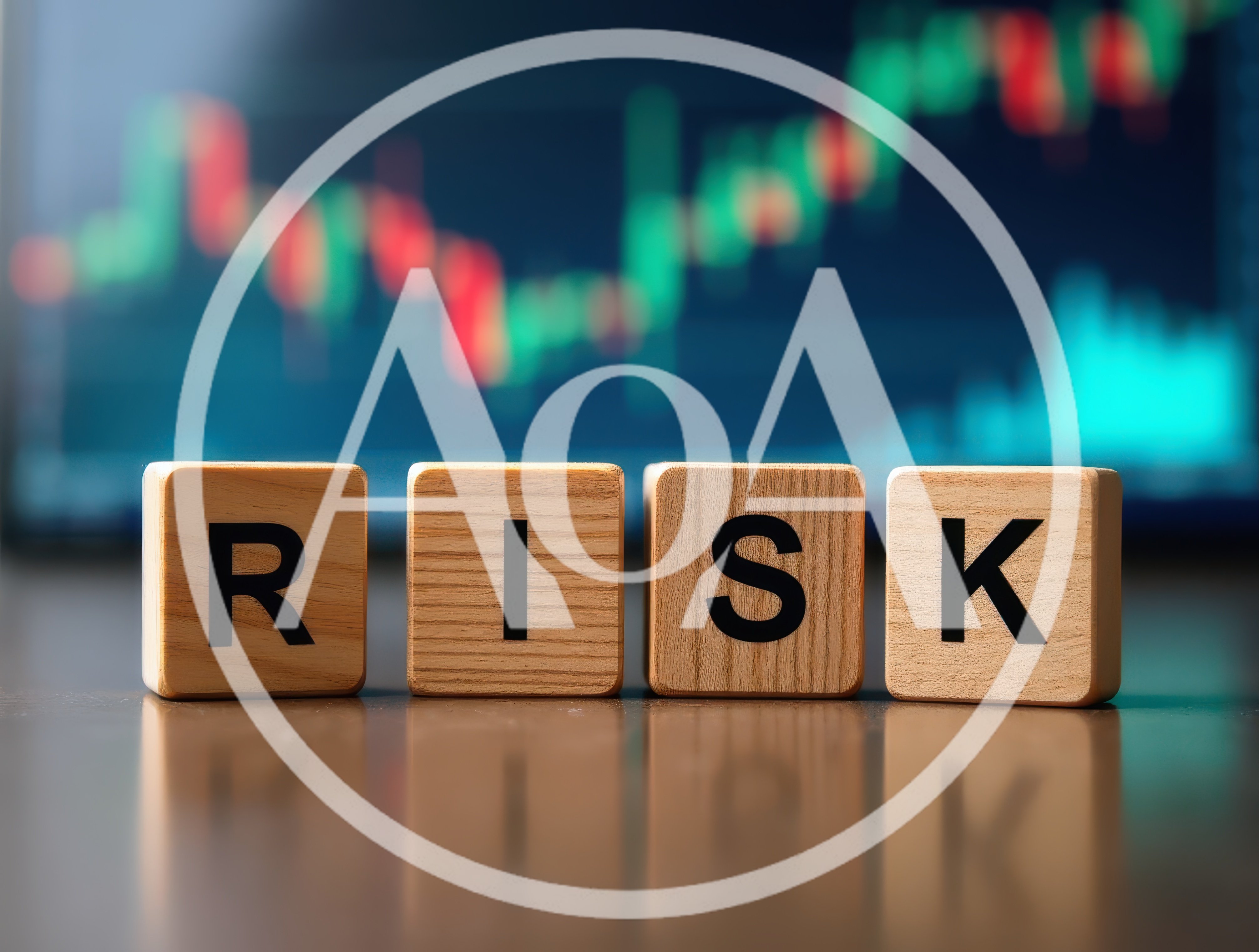 Wooden Blocks Spelling Risk Against Financial Market Chart