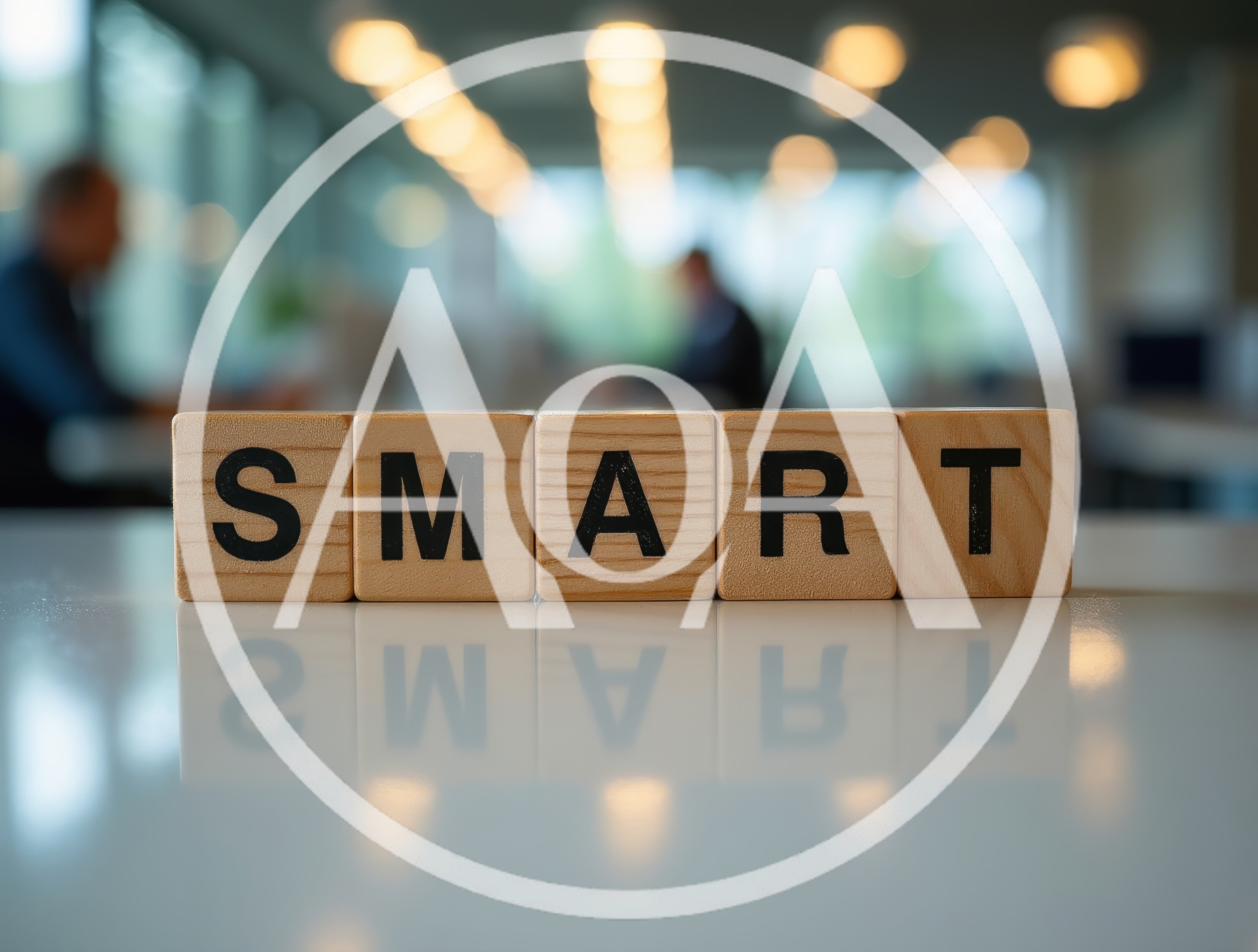 Wooden Blocks Spelling Smart On A Reflective Office Desk
