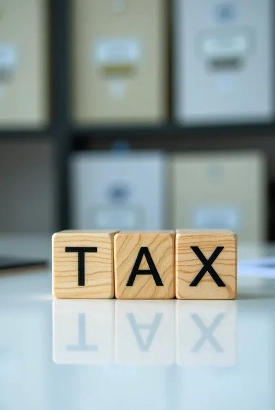 Wooden Blocks Spelling Tax on Office Desk