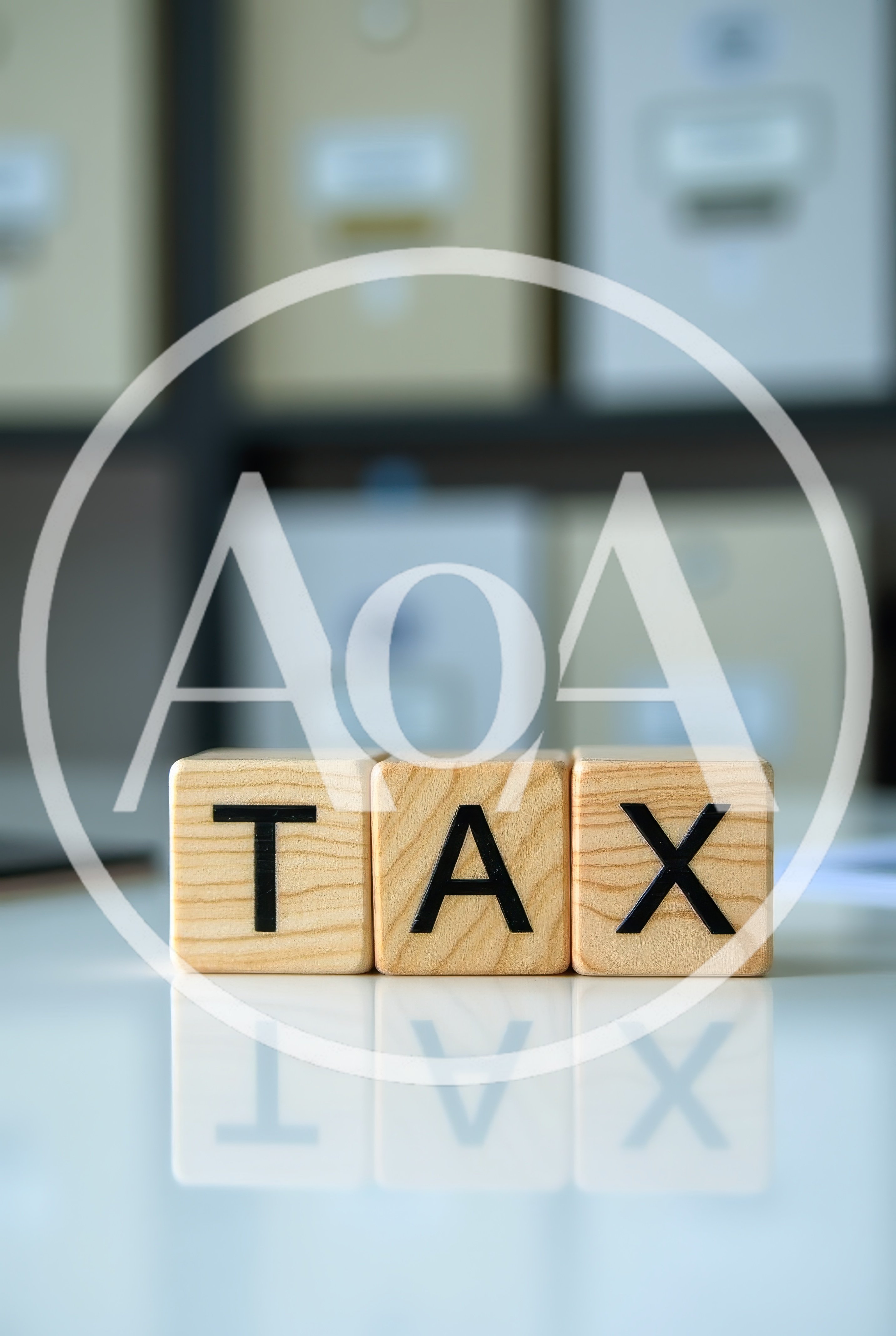 Wooden Blocks Spelling Tax on Office Desk