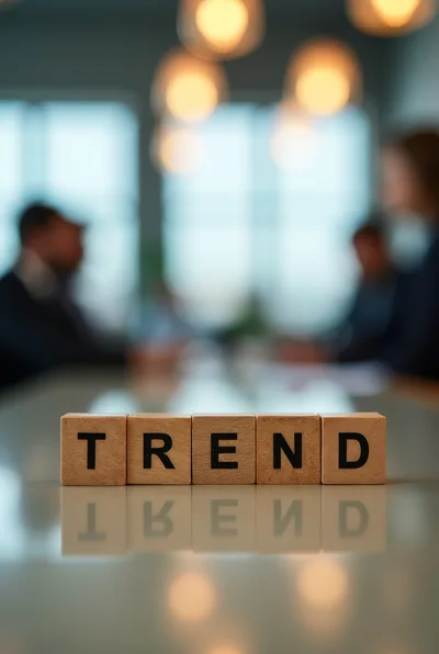Wooden Blocks Spelling Trend on Office Meeting Table