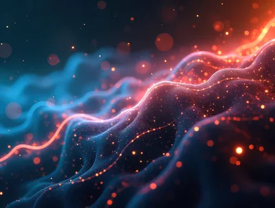 Abstract Digital Waveform With Glowing Particle Flow