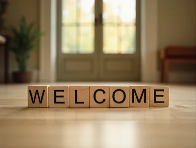 Wooden Blocks Spelling Welcome On A Hardwood Floor