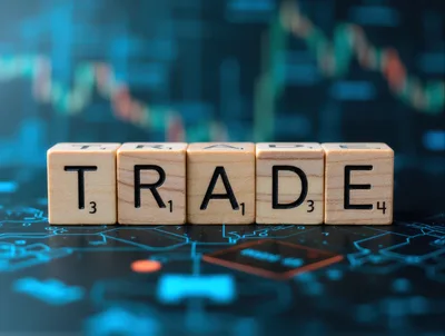 Wooden Scrabble Tiles Spelling Trade On Financial Chart Background