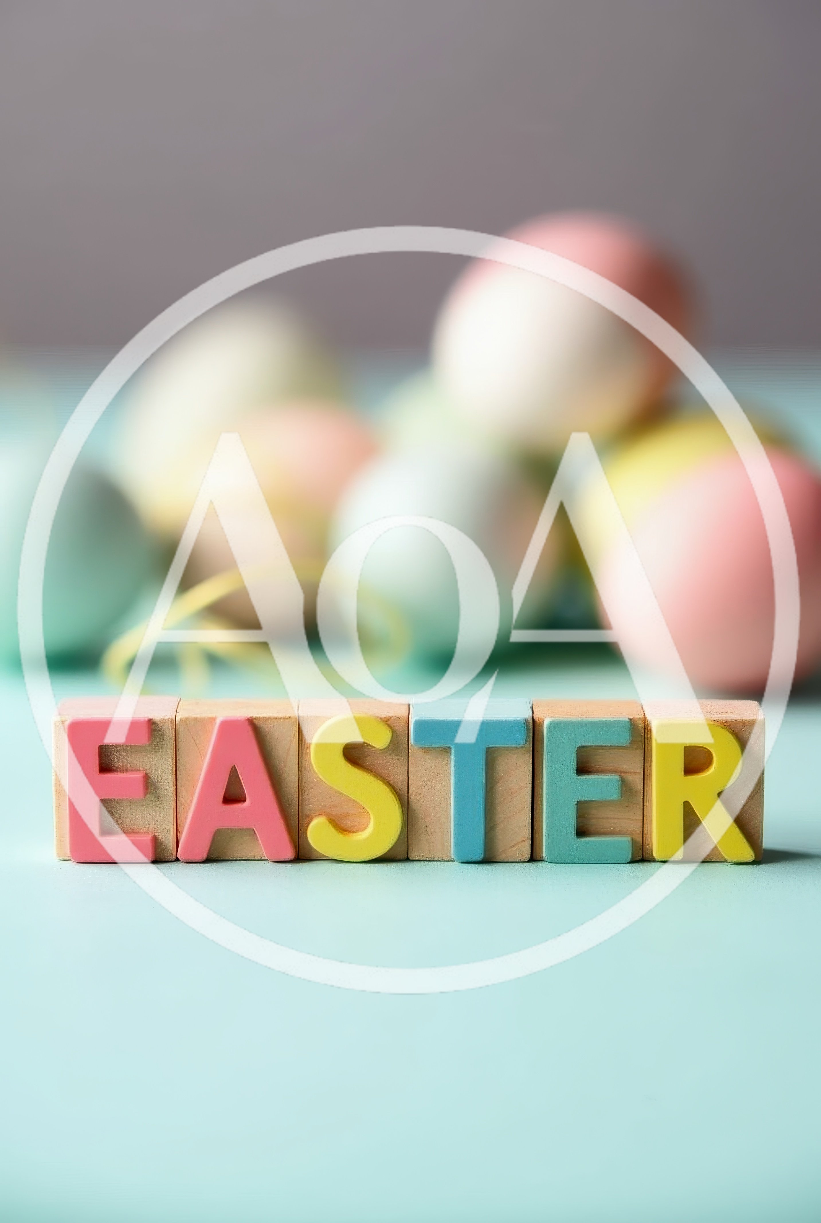 Easter Wooden Blocks With Pastel Colored Eggs