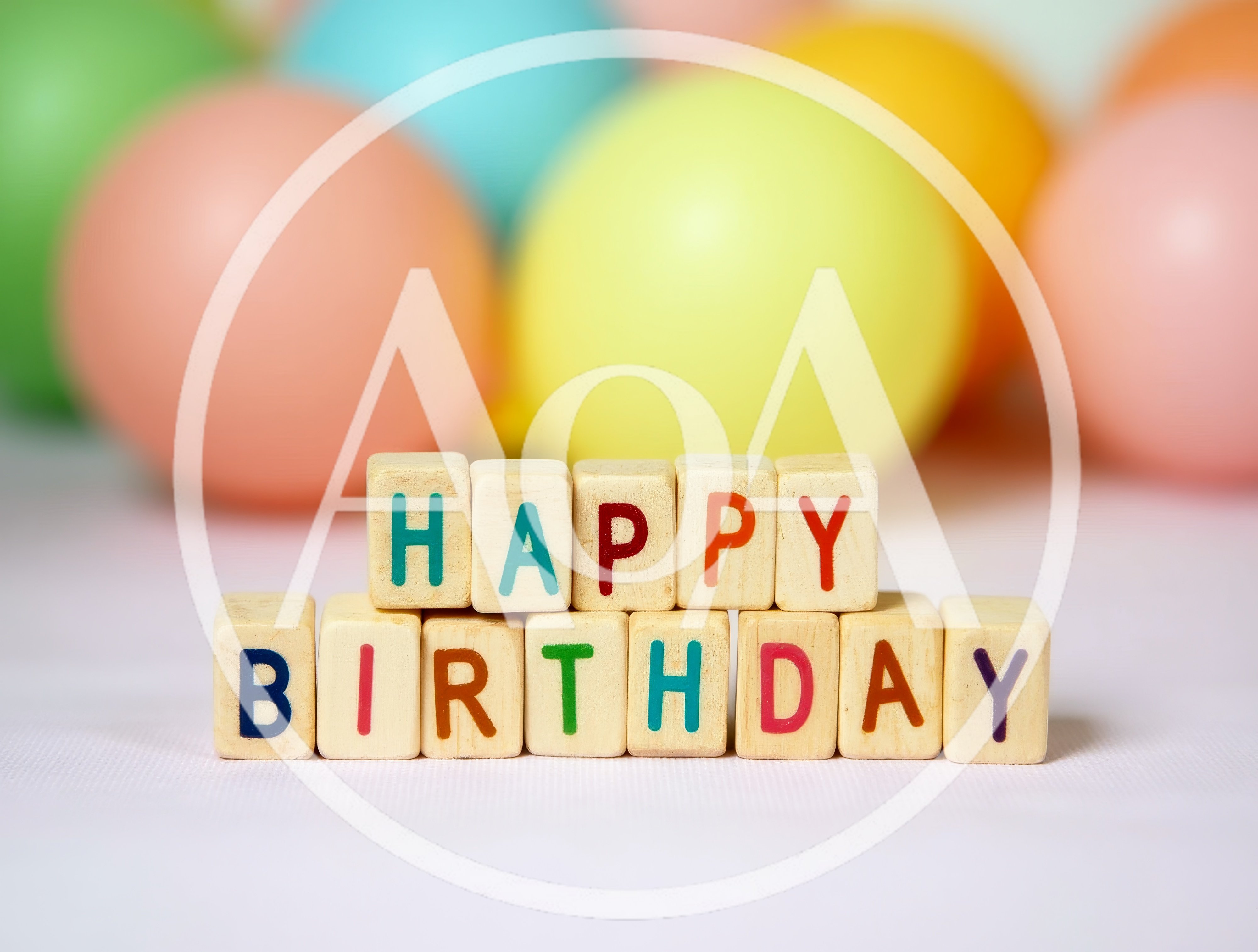 Wooden Blocks Spelling Happy Birthday With Colorful Balloons