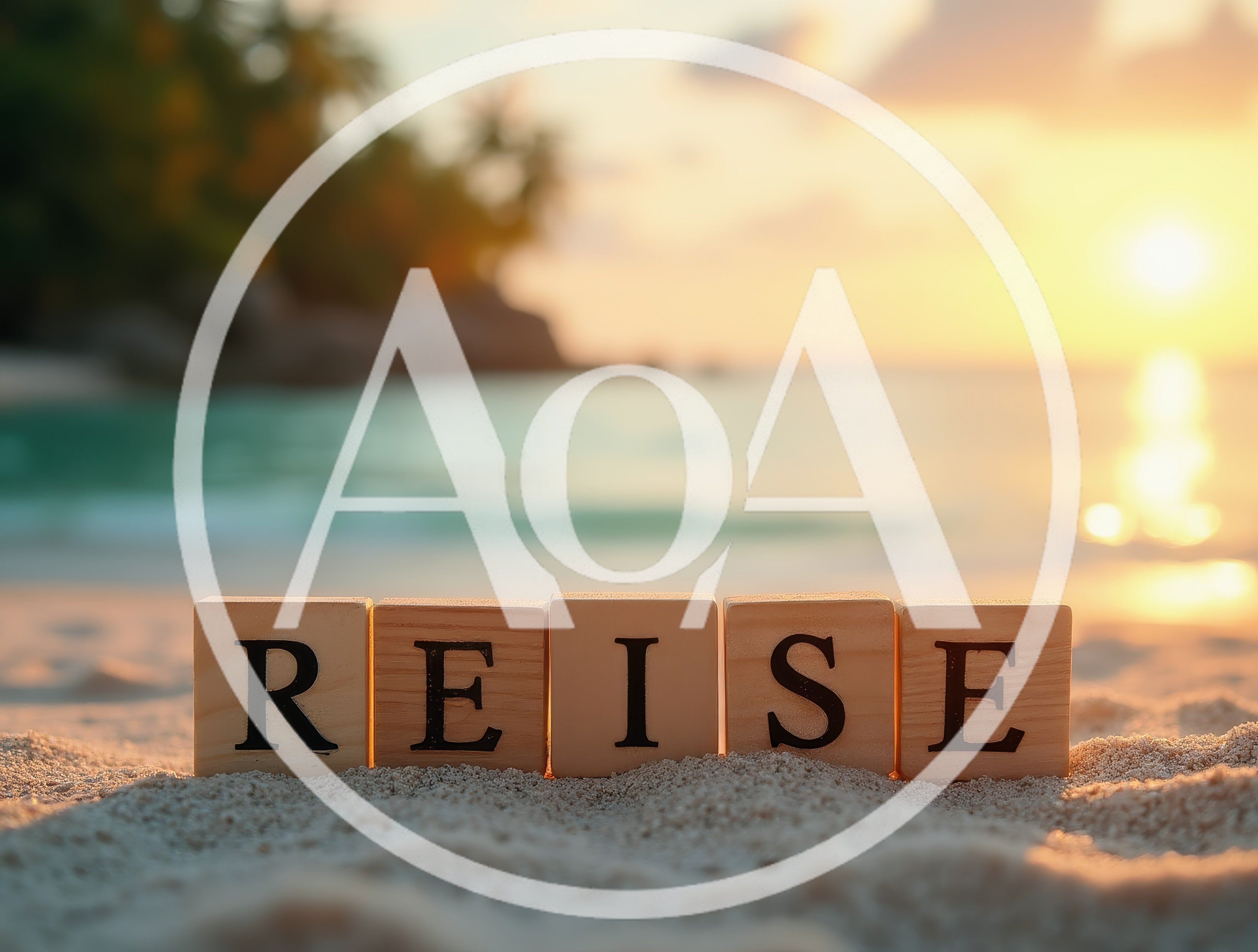 Wooden Blocks Spelling Reise On Tropical Beach