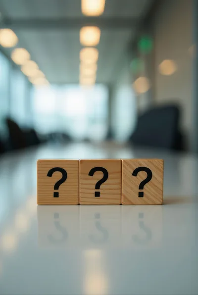Three Wooden Blocks With Question Marks On Office Table