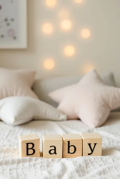 Wooden Baby Blocks On A Soft Bed