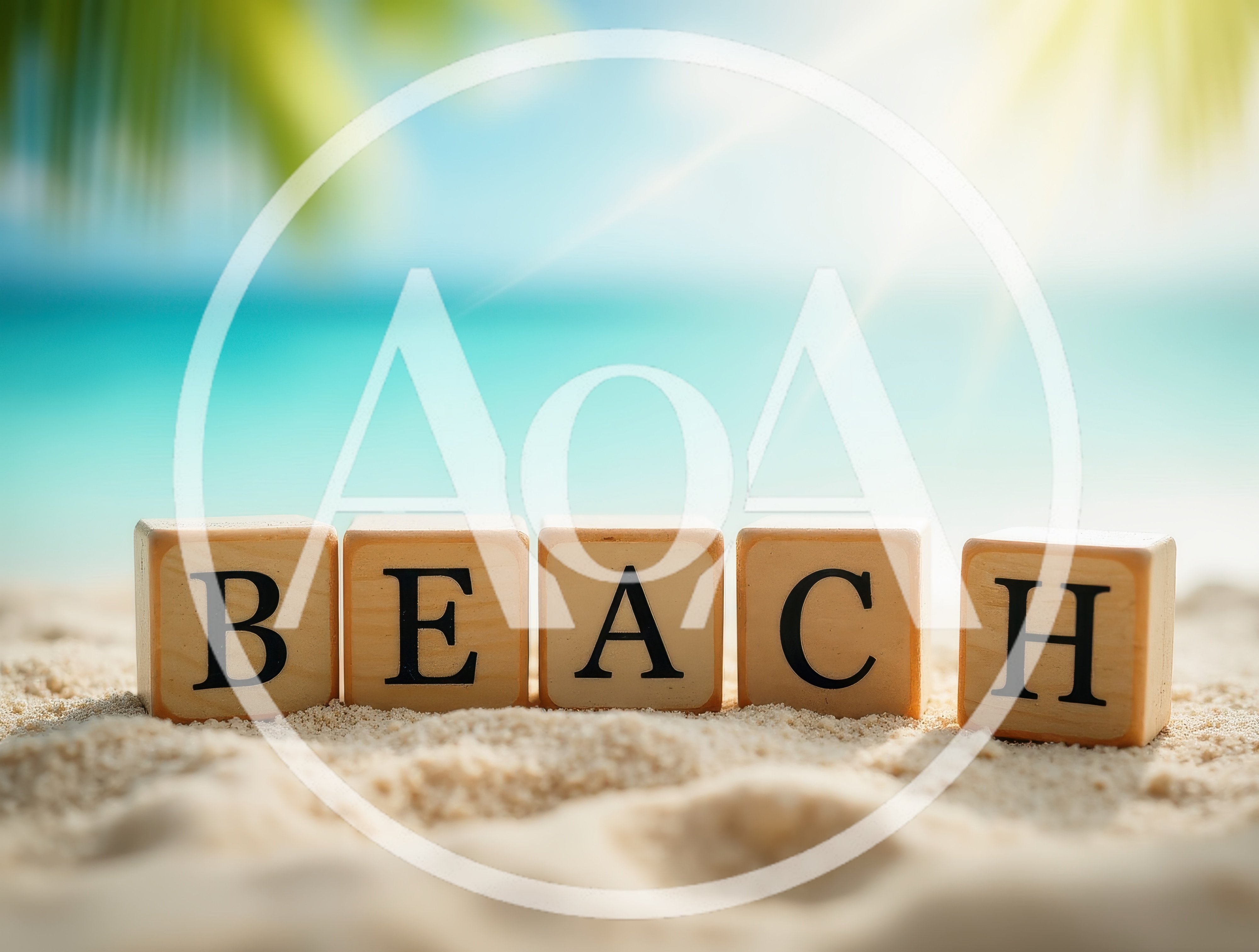 Wooden Blocks Spelling Beach On Tropical Sand