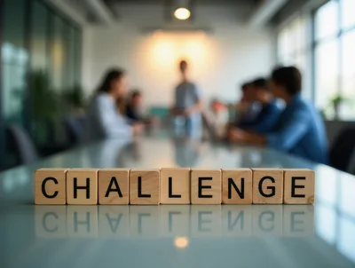 Wooden Blocks Spelling Challenge on Office Conference Table