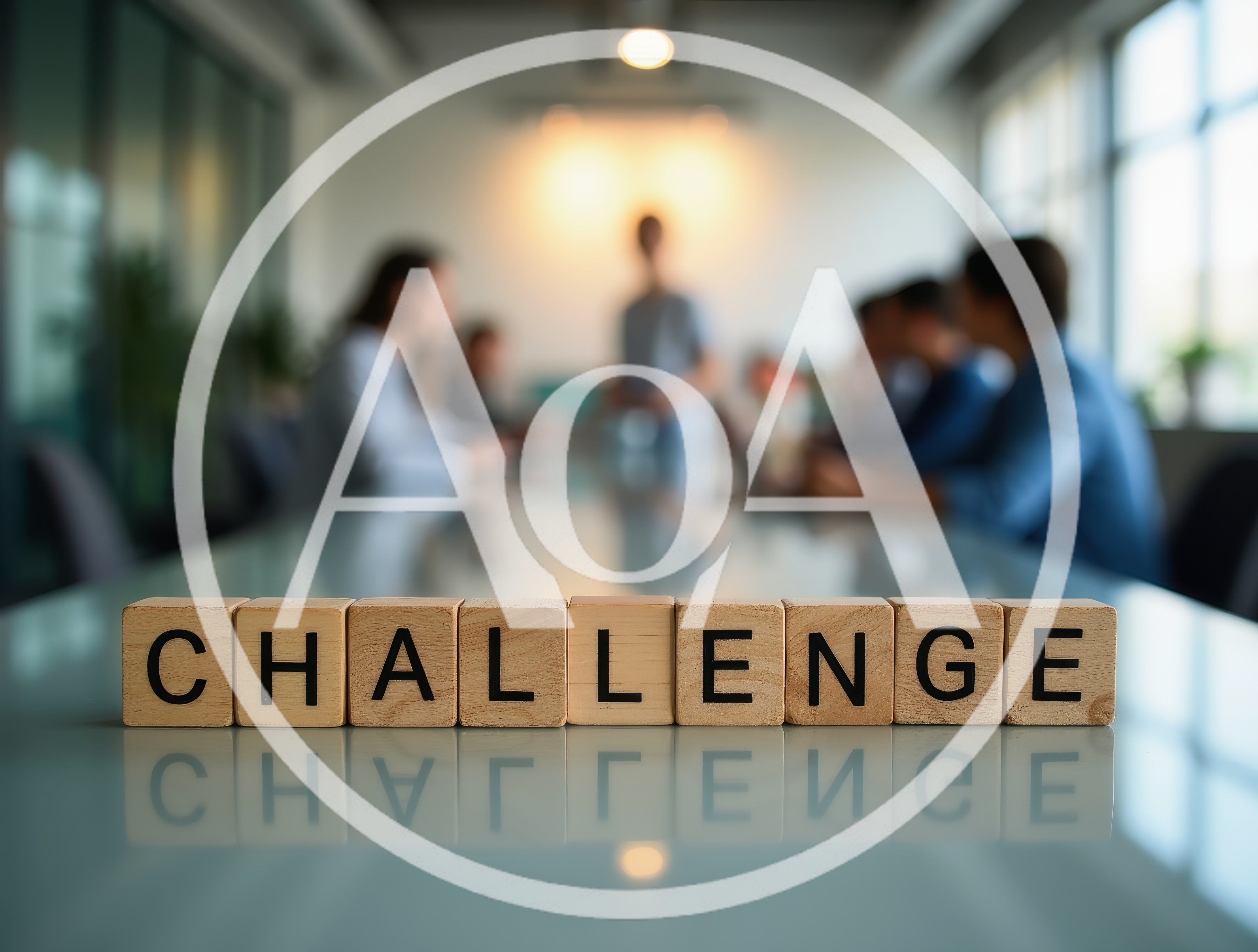 Wooden Blocks Spelling Challenge on Office Conference Table