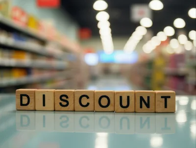 Wooden Blocks Spelling Discount on Reflective Surface