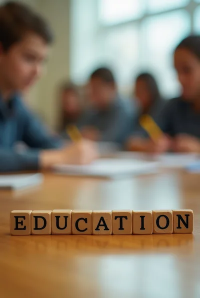 Wooden Blocks Spelling Education on Classroom Table