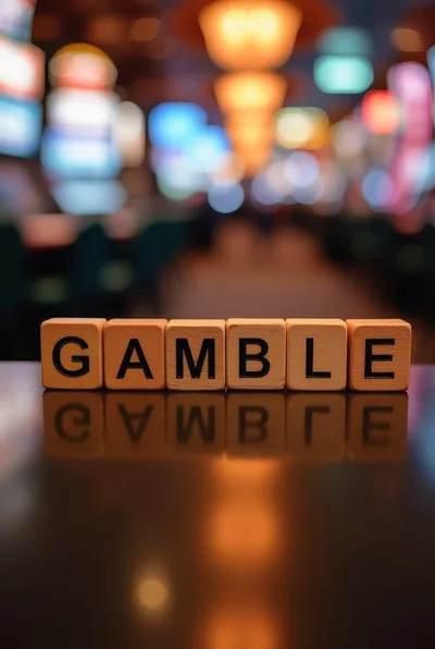 Wooden Blocks Spelling Gamble On A Reflective Casino Table