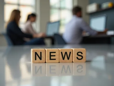 Wooden Blocks Spelling News on Office Desk