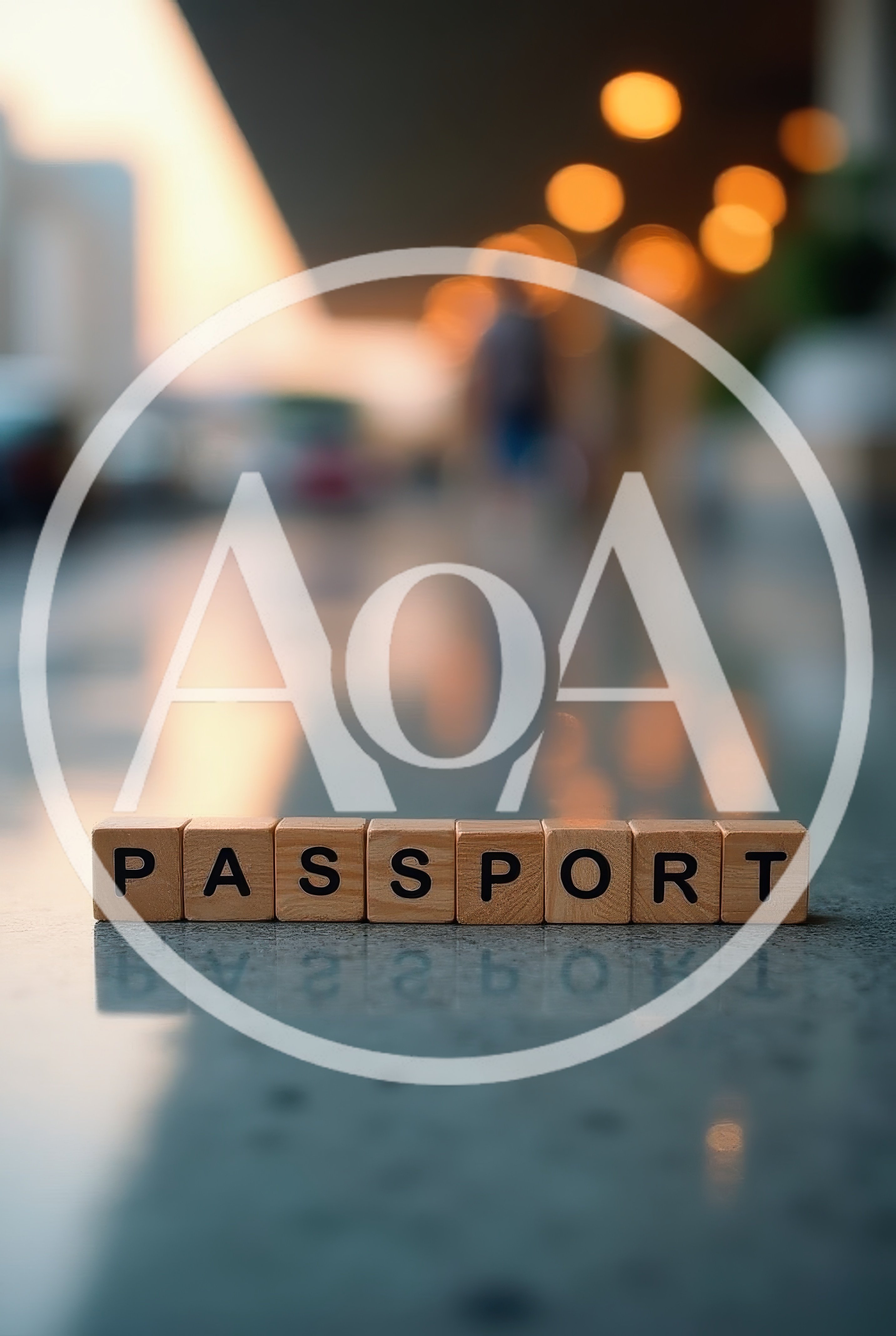 Wooden Blocks Spelling Passport On Reflective Surface