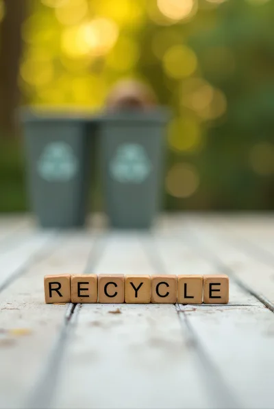 Wooden Blocks Spelling Recycle on Outdoor Table