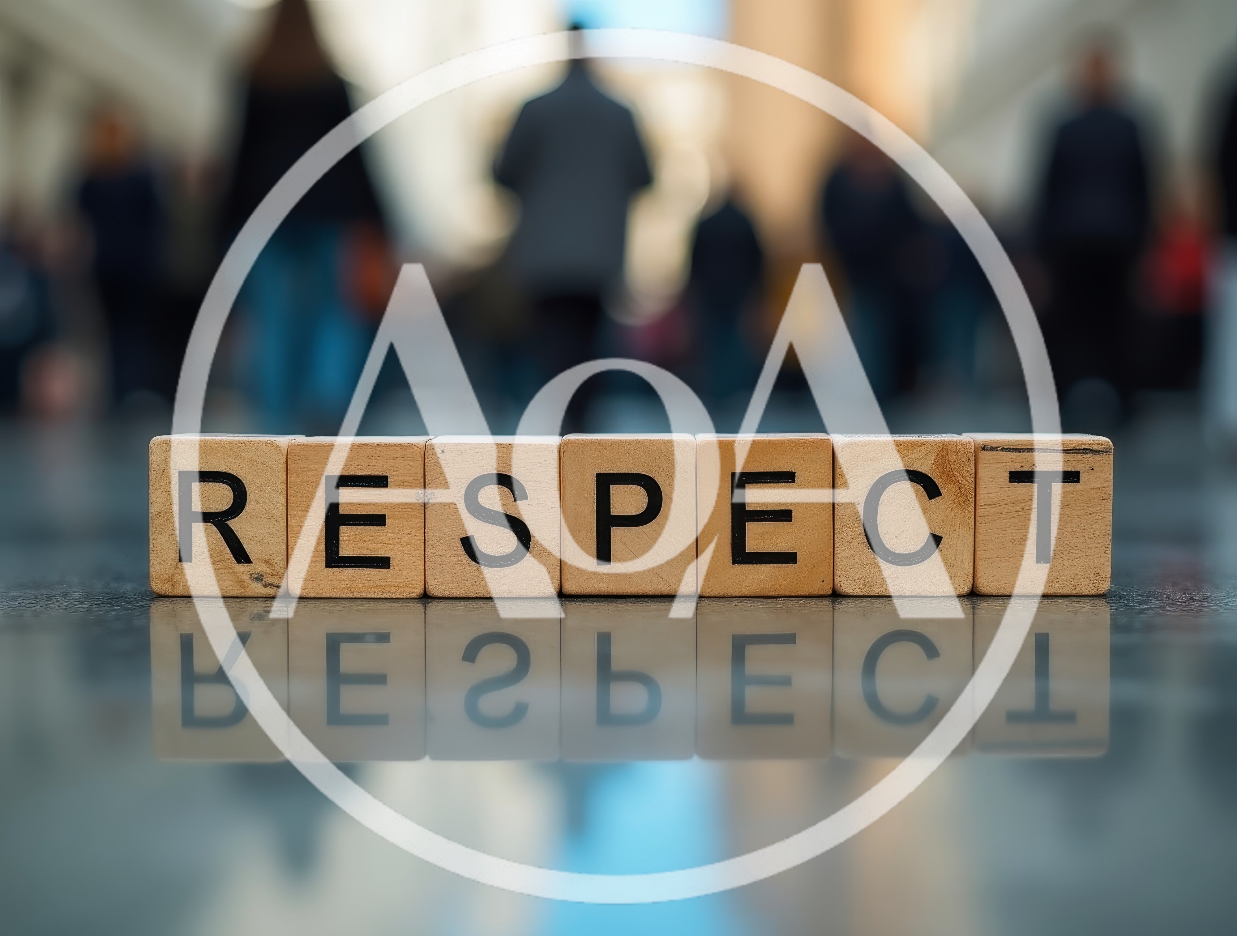 Wooden Blocks Spelling Respect On A Reflective Surface