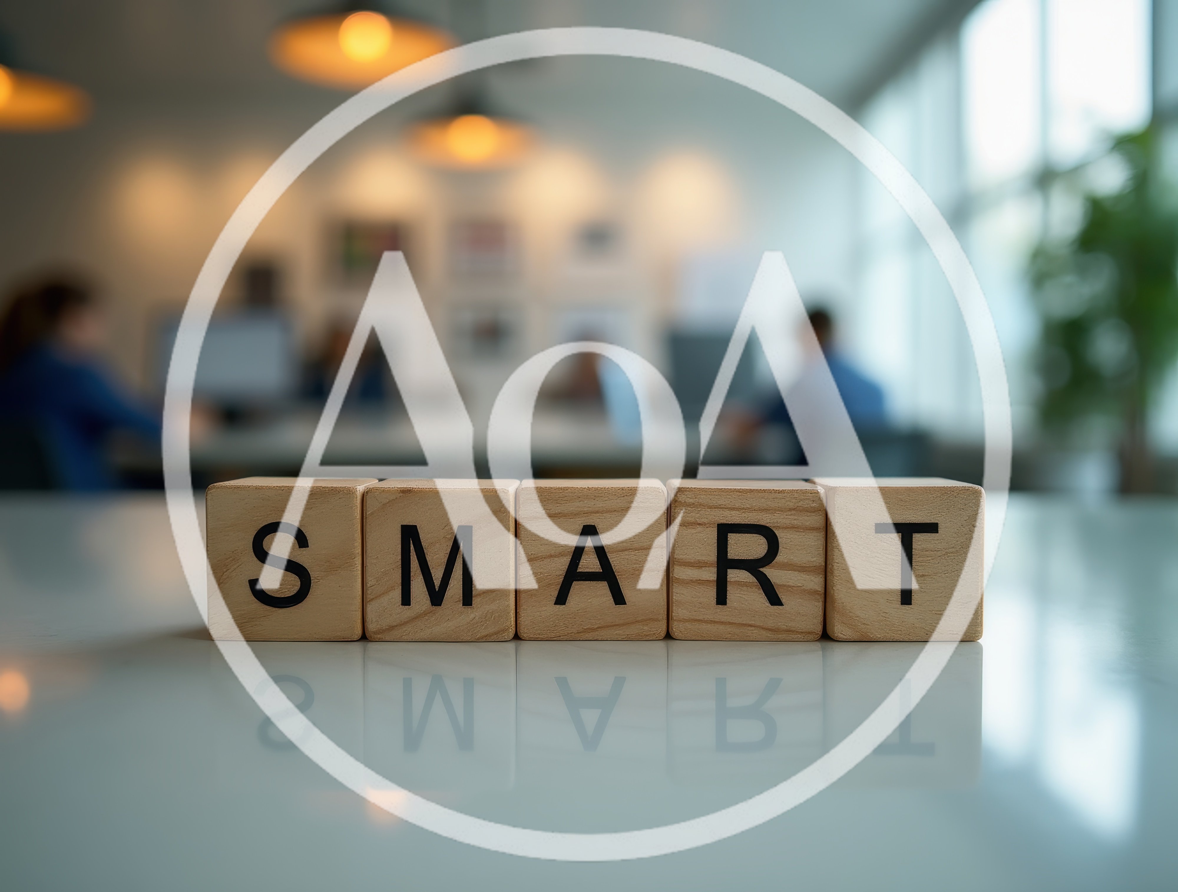 Wooden Blocks Spelling Smart On A Reflective Office Desk