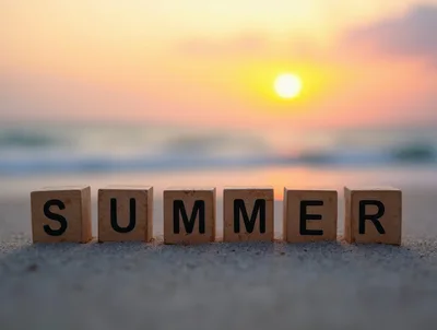 Wooden Blocks Spelling Summer On A Sandy Beach