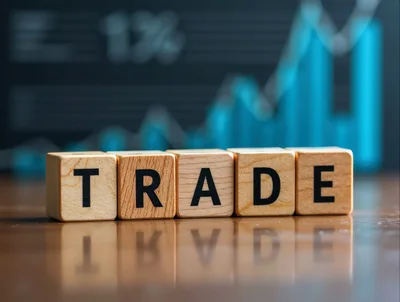 Wooden Blocks Spelling Trade With Financial Chart Background