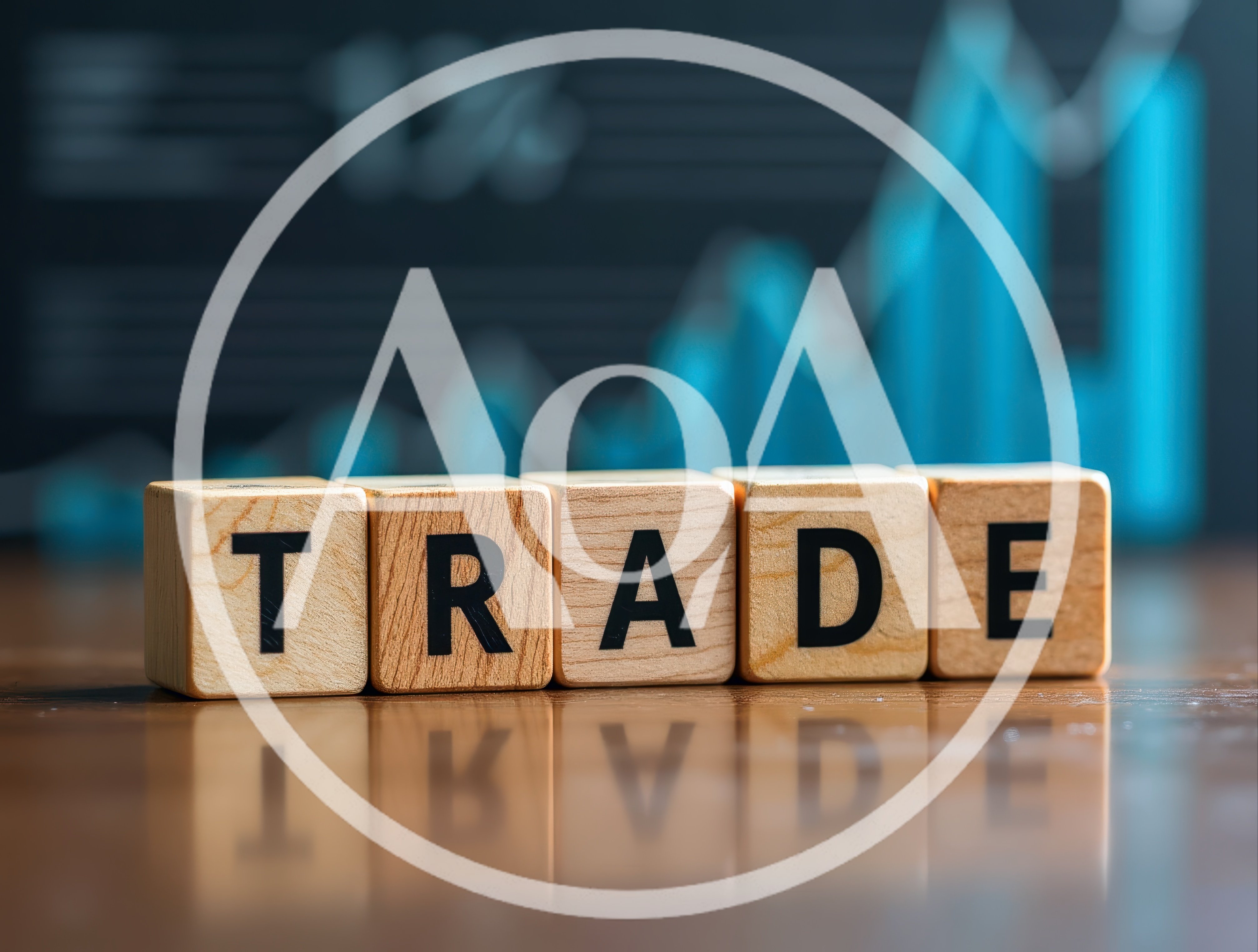 Wooden Blocks Spelling Trade With Financial Chart Background