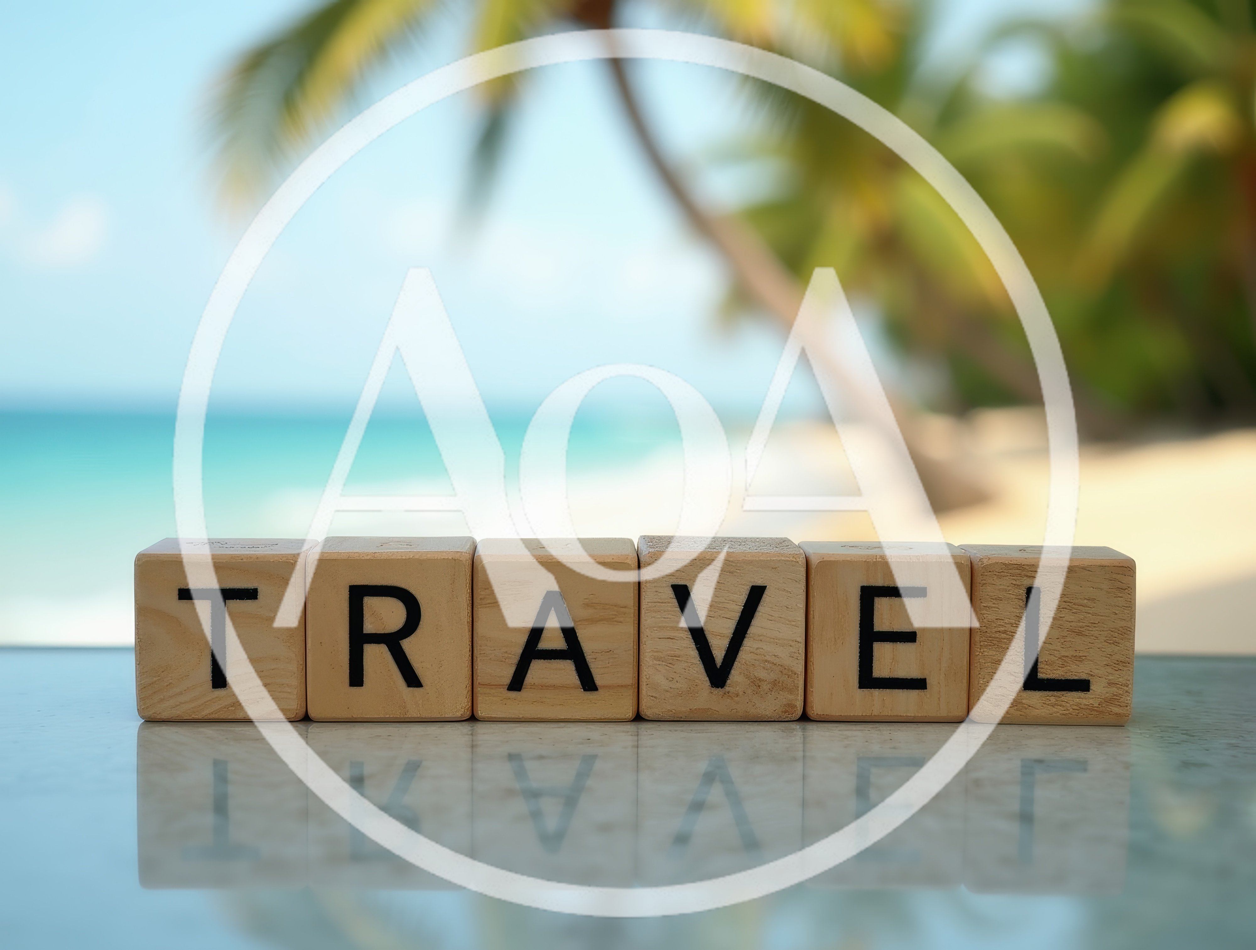 Wooden Blocks Spelling Travel on a Tropical Beach