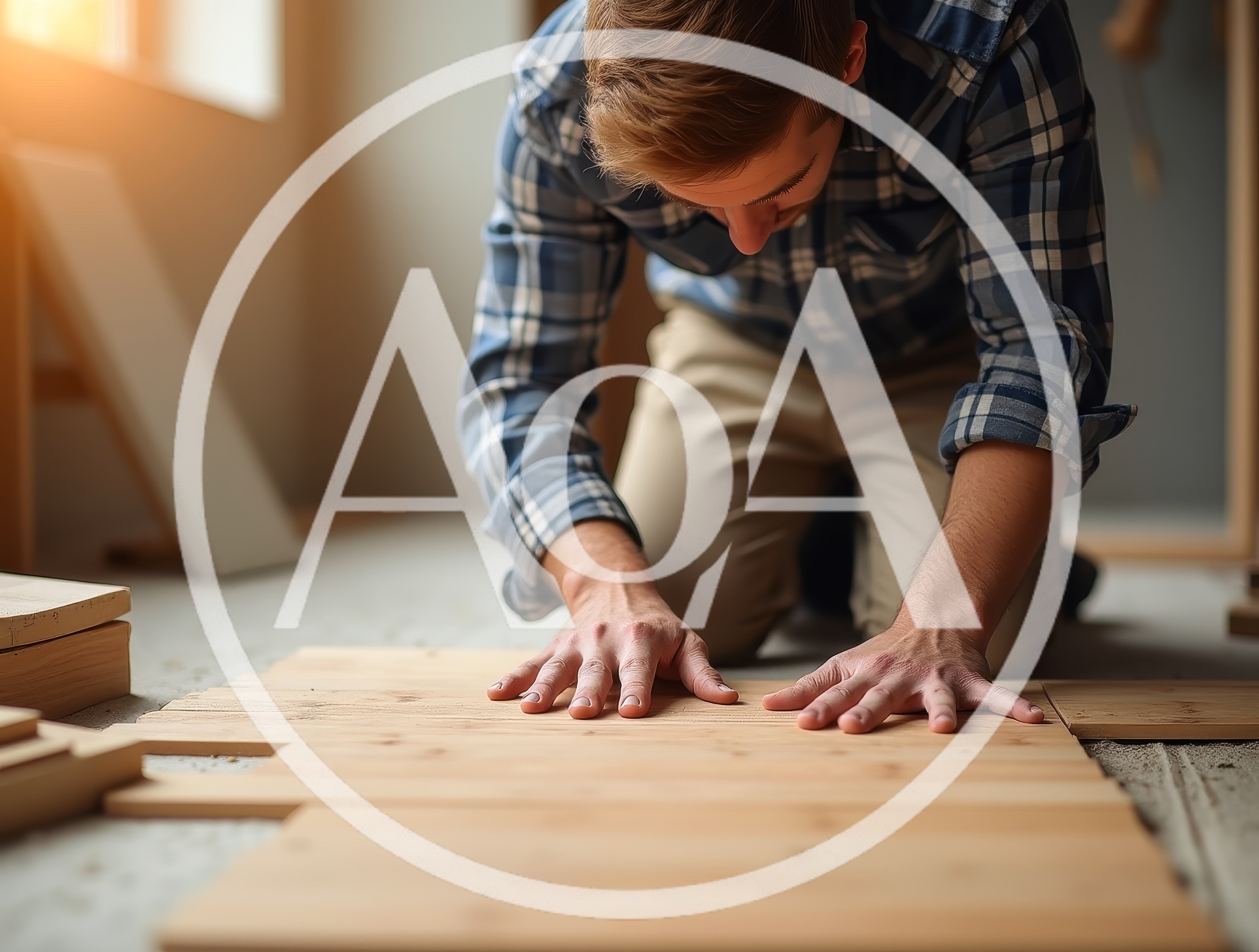 Carpenter Installing Wooden Floor Planks In A Room