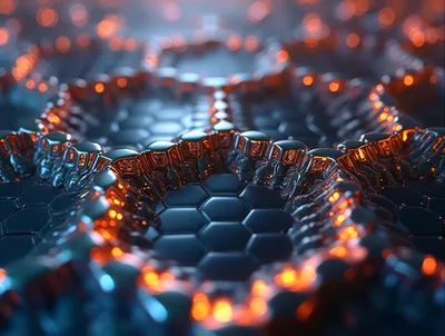 Abstract Hexagonal Metallic Surface With Glowing Orange Light