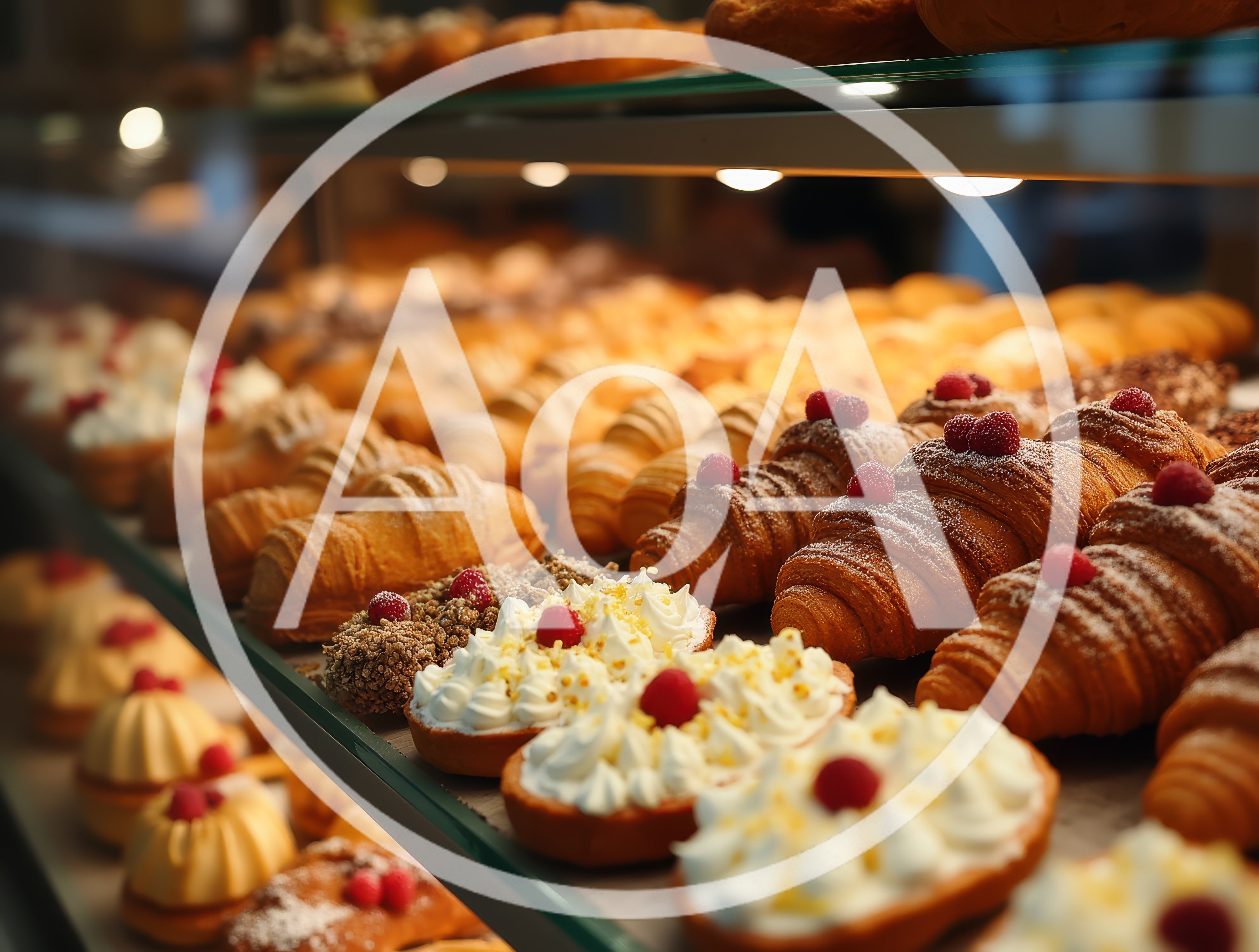 Freshly Baked Pastries Displayed In A Bakery Showcase