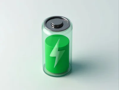 3D Rendered Green Battery Icon With Lightning Bolt