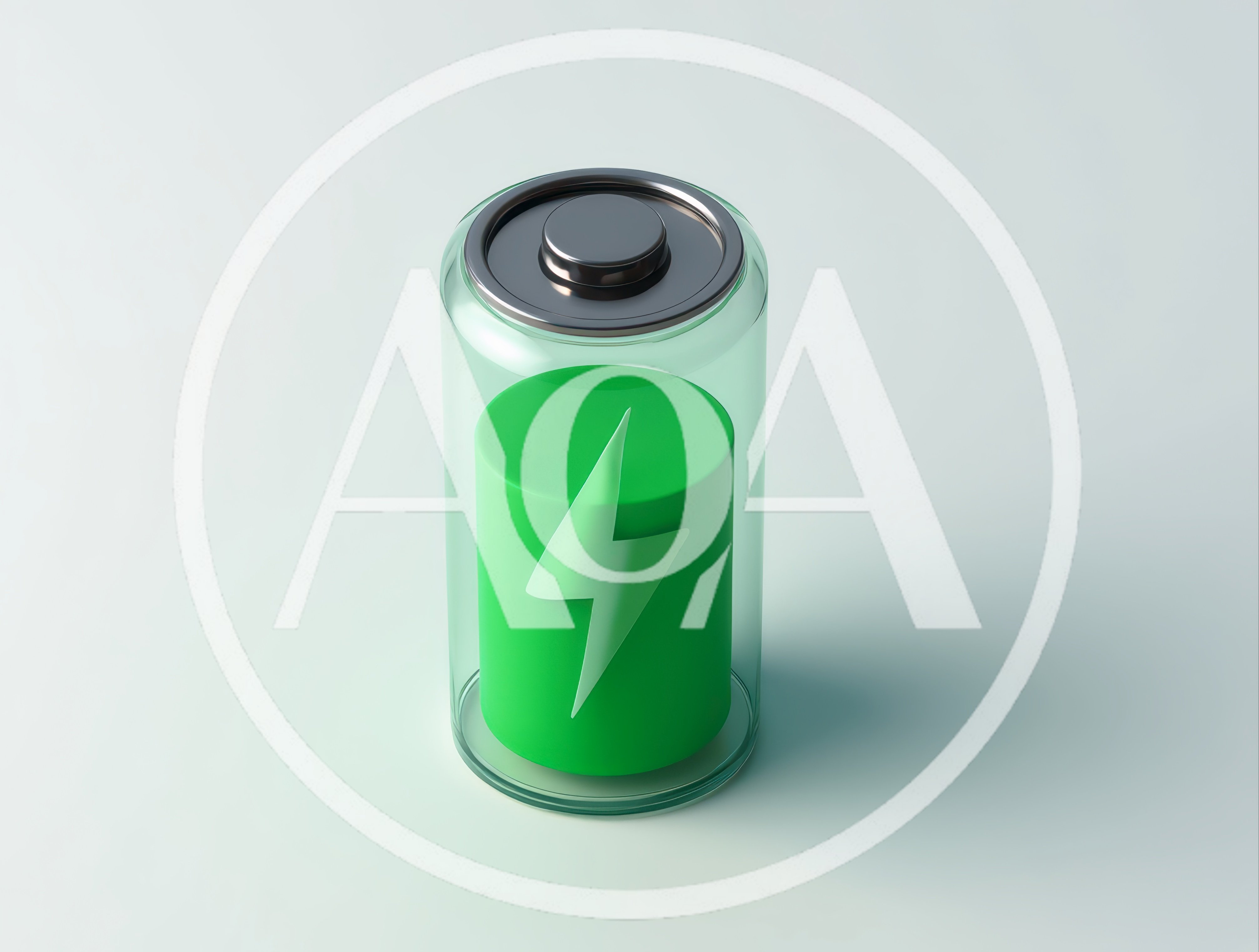 3D Rendered Green Battery Icon With Lightning Bolt