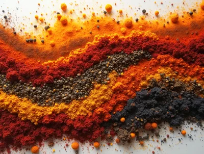 Vibrant Assorted Spices Arranged In Wavy Patterns