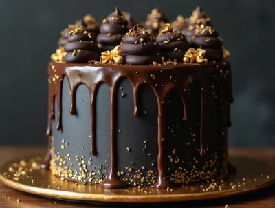 Decadent Dark Chocolate Cake With Gold Leaf Accents