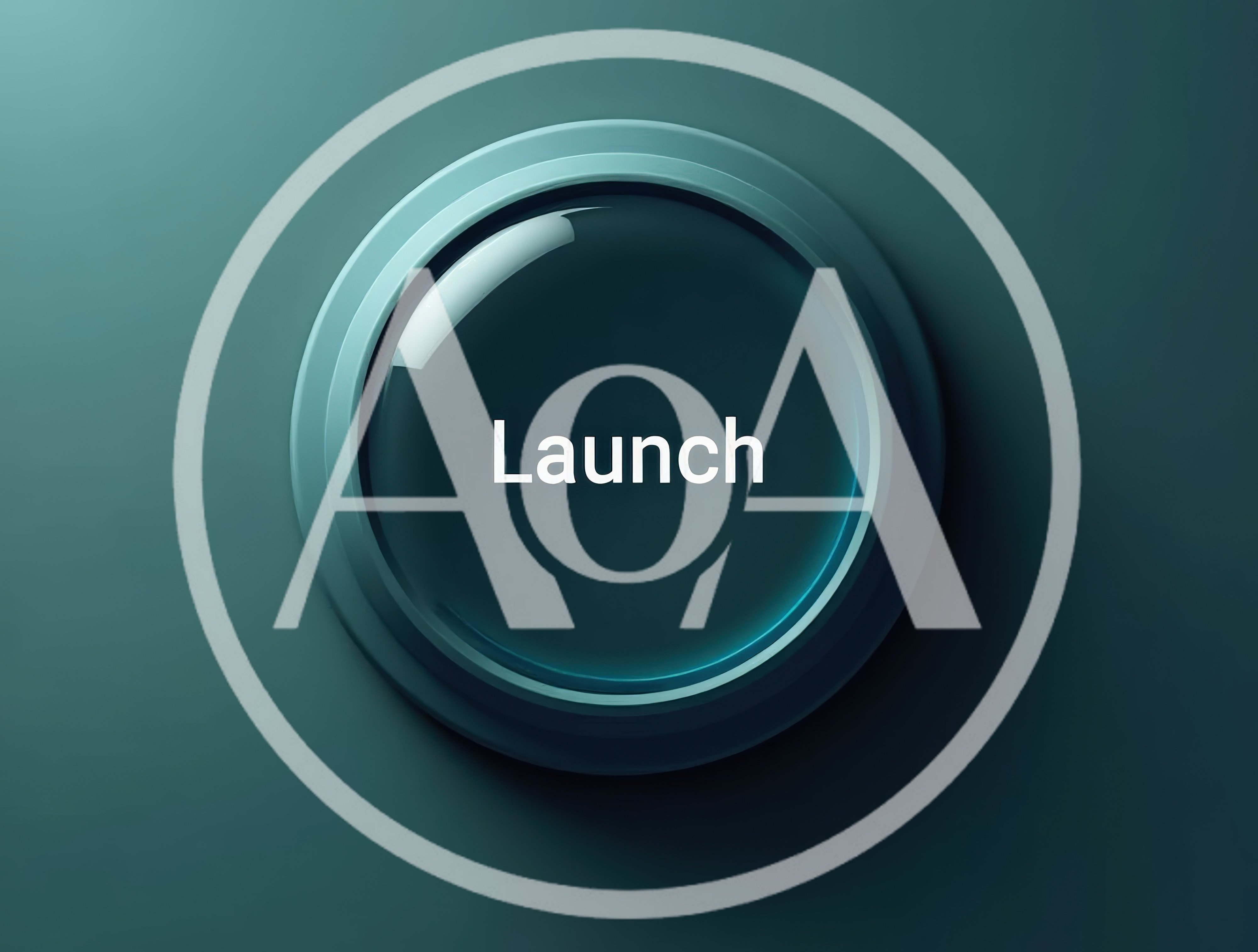 Glossy Teal Launch Button On Dark Background
