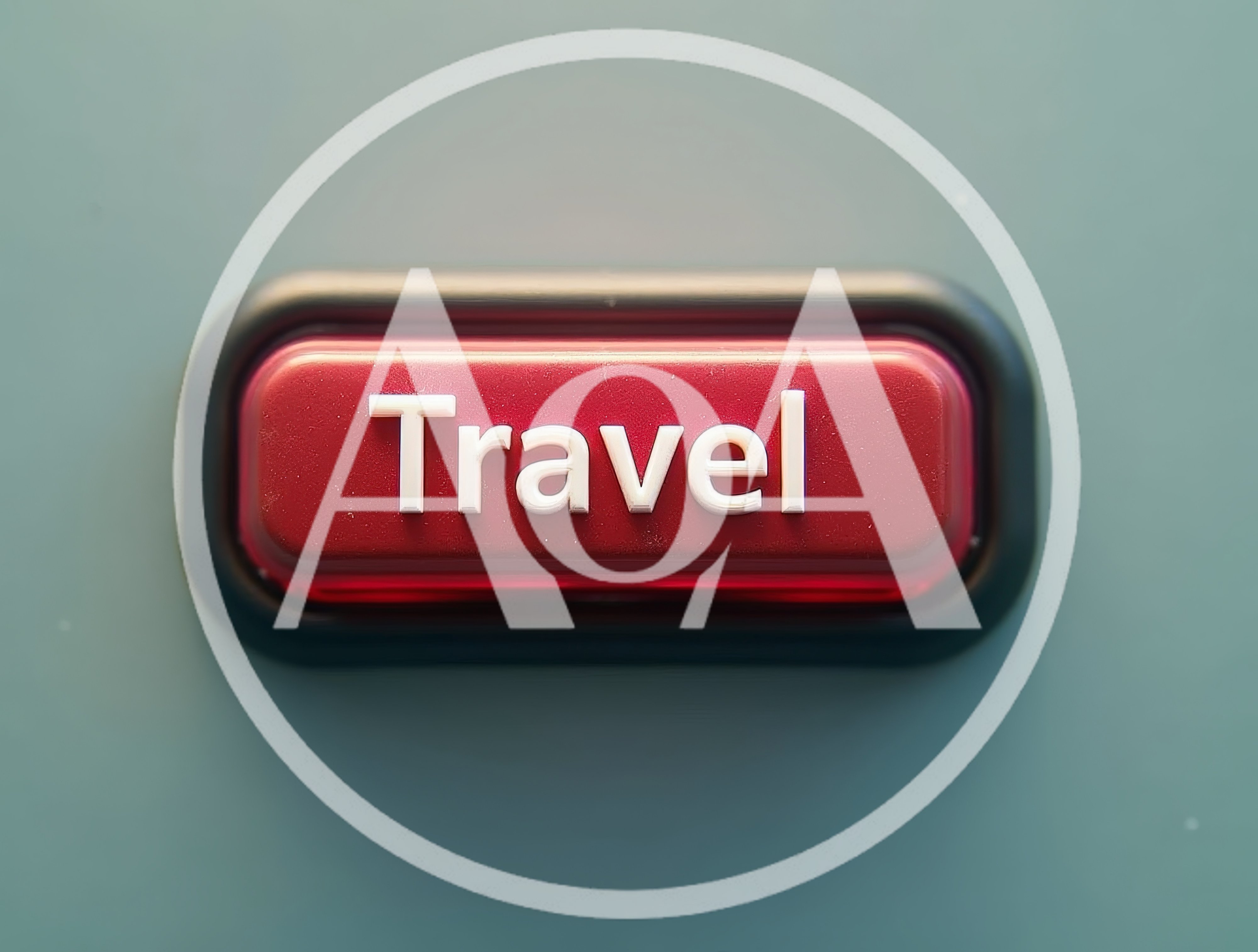 Red Travel Button With White Text On Grey Background