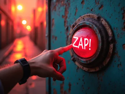 Hand Pressing A Large Red Zap Button