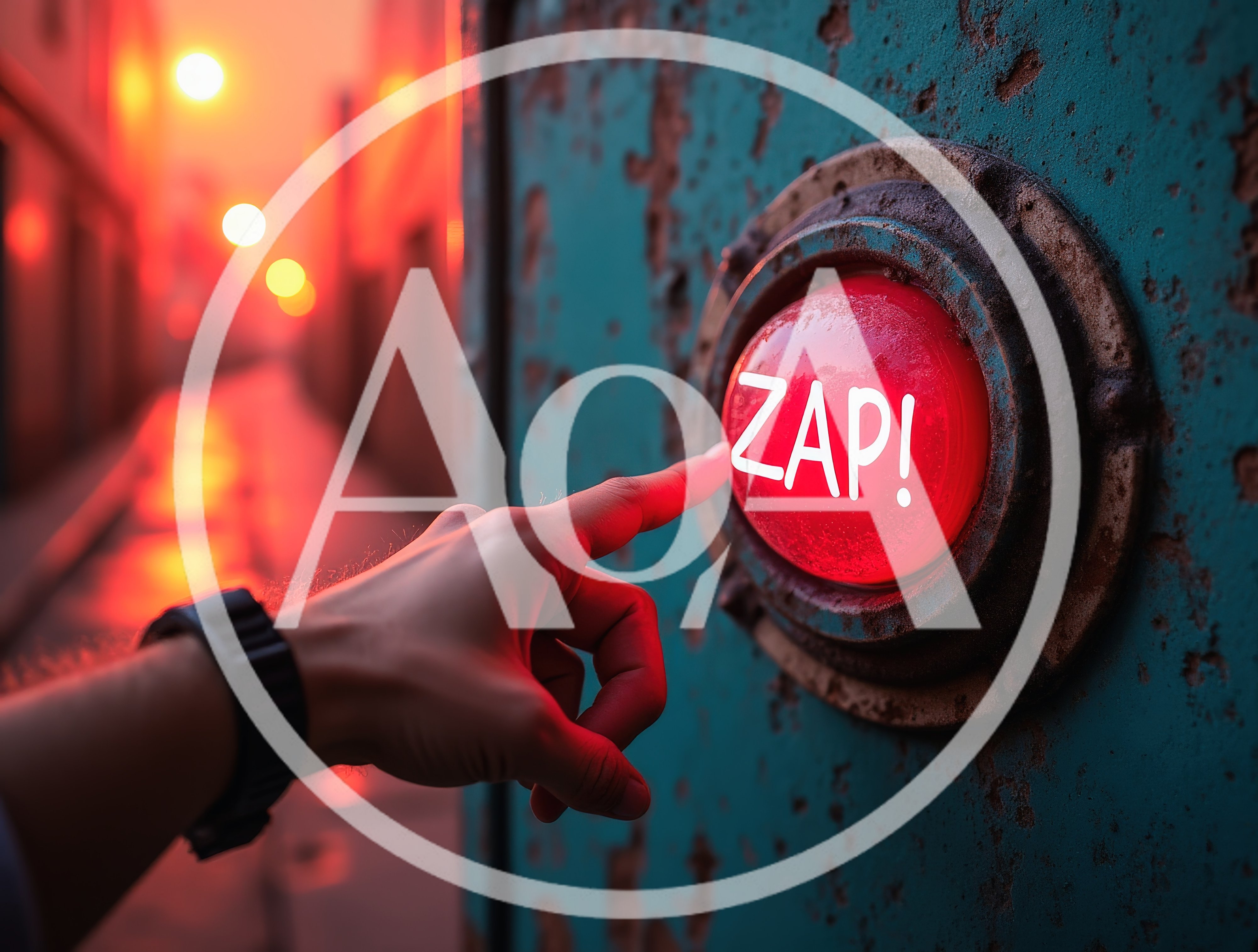 Hand Pressing A Large Red Zap Button