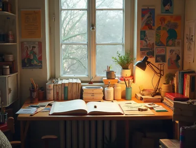 Cozy Study Desk With Open Book By Window